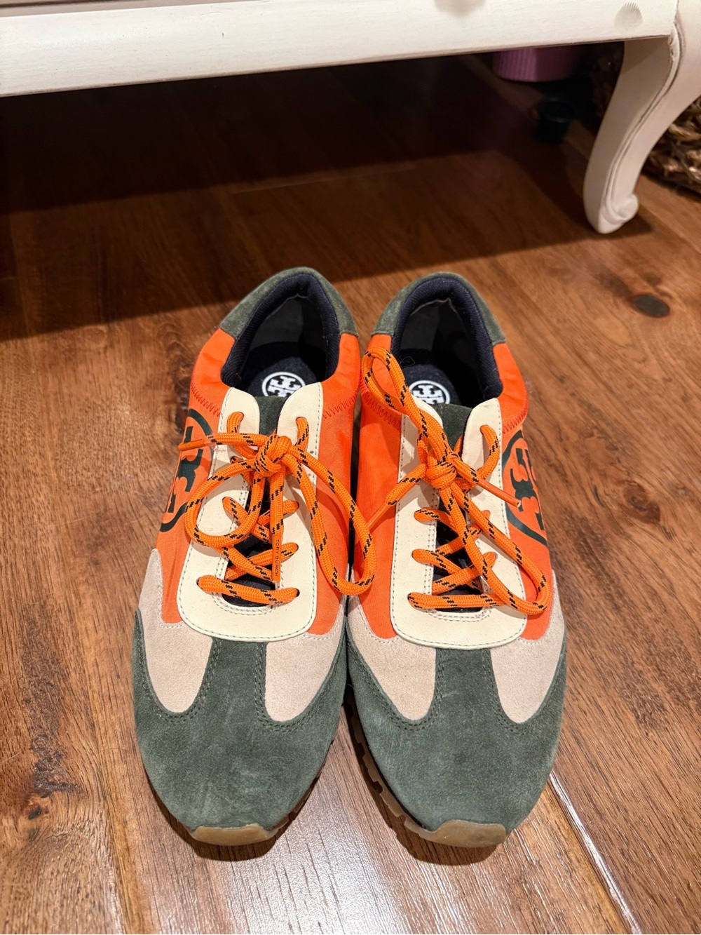 Tory Burch Orange, Green and Cream Suede-Trim Sneakers